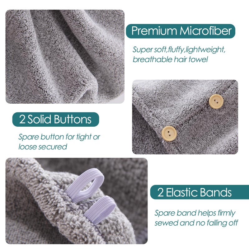 JEFFSUN Stocking Stuffers for Women, Girls Microfiber Hair Towel Wrap, 2 Pack Super Absorbent Quick Dry Towel for Curly Long Thick Wet Hair with Button Closure, Easy to Use Hair Care Routine Must Have - Image 3